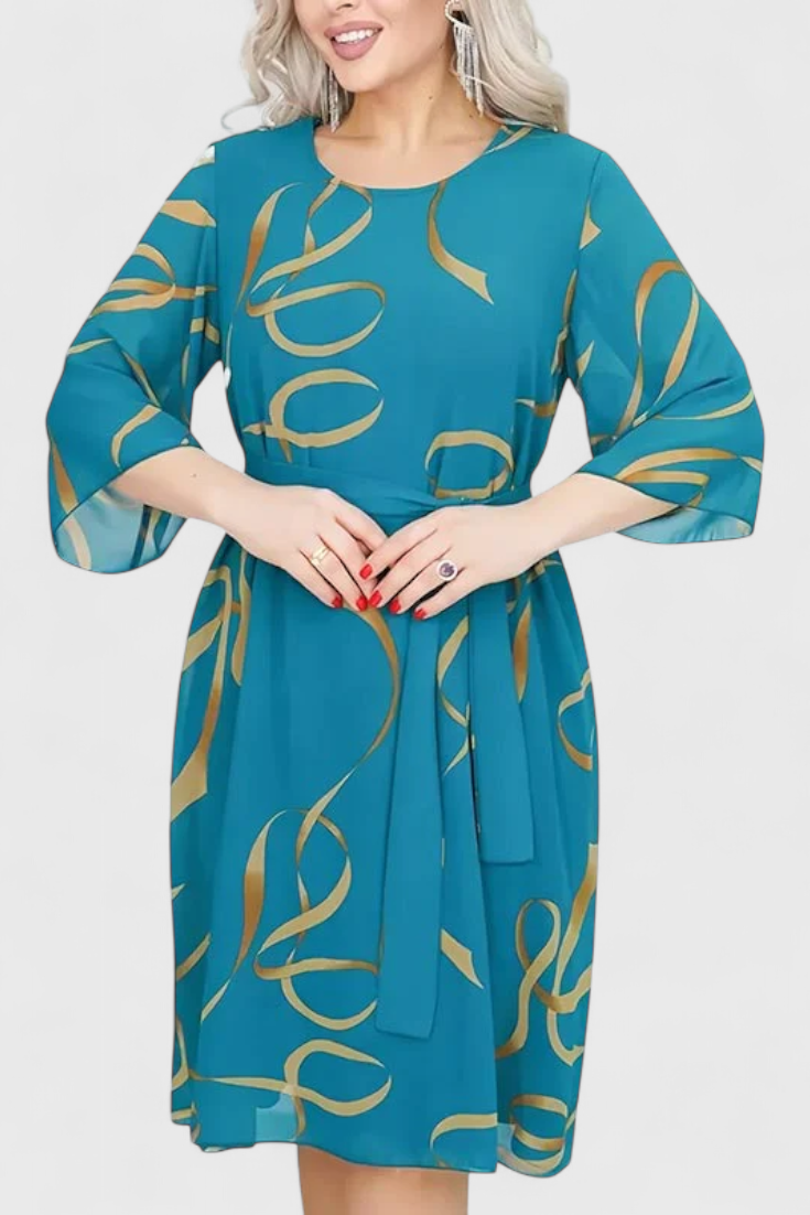 Ame Robe Midi à Imprimé Abstrait et Ceinture Ajustable