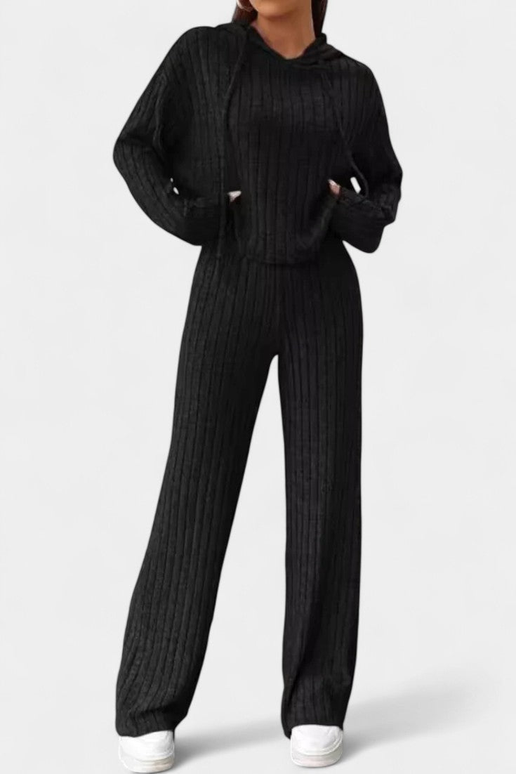 Federica Ensemble Long Rayé en Tricot à Capuche Ample