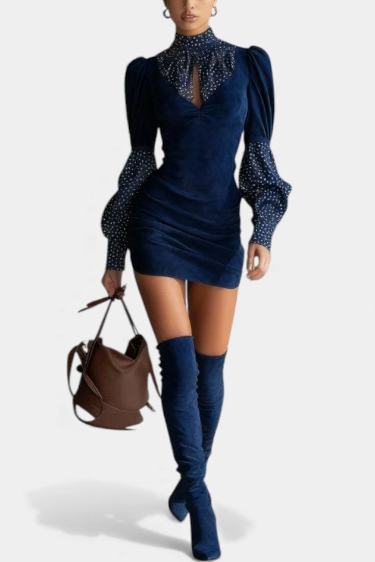 Cloélia Robe Bodycon en Suédine & Pois Satinés