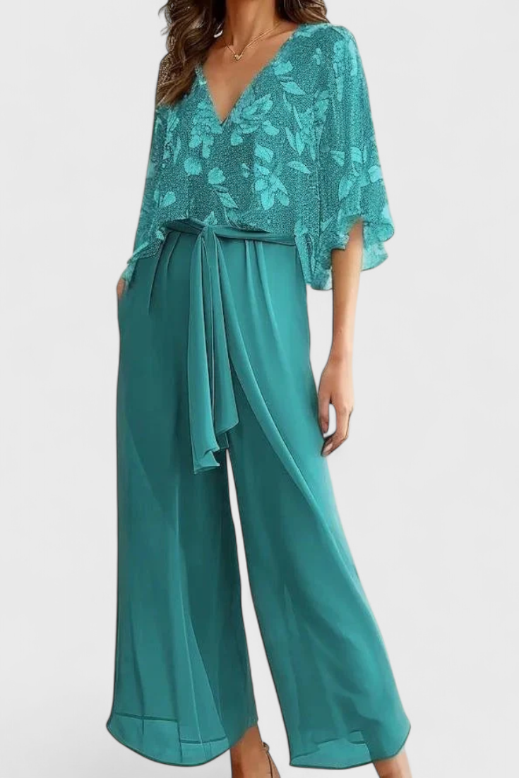 Claribel Ensemble à Décolleté en V et Pantalon à Jambes Larges