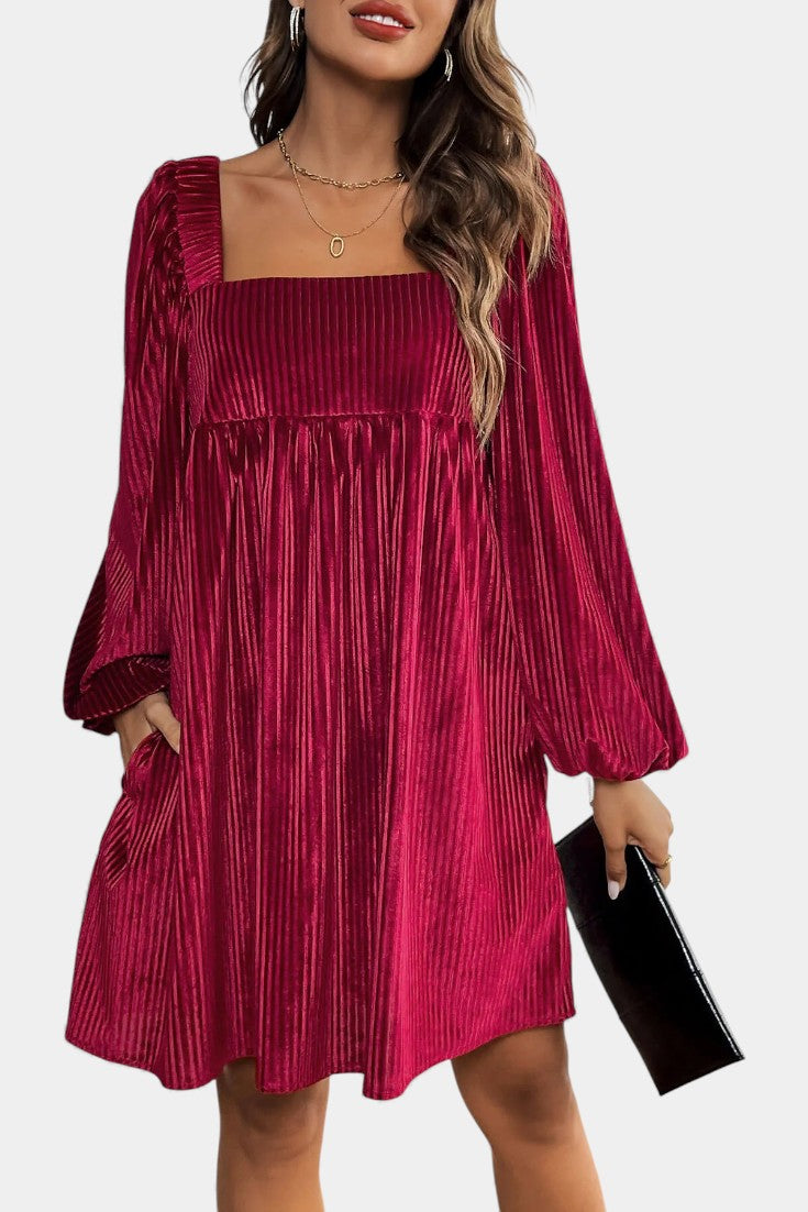 Adrenia Robe Midi en Velours Plissé