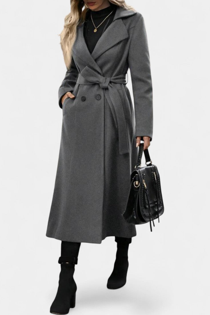 Mélissandre Manteau Long à Carreaux à Double Boutonnage et Col à Revers