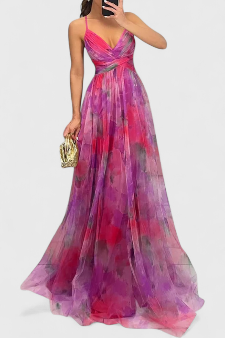 Ingrid Robe Longue à Imprimé Floral et Décolleté en V