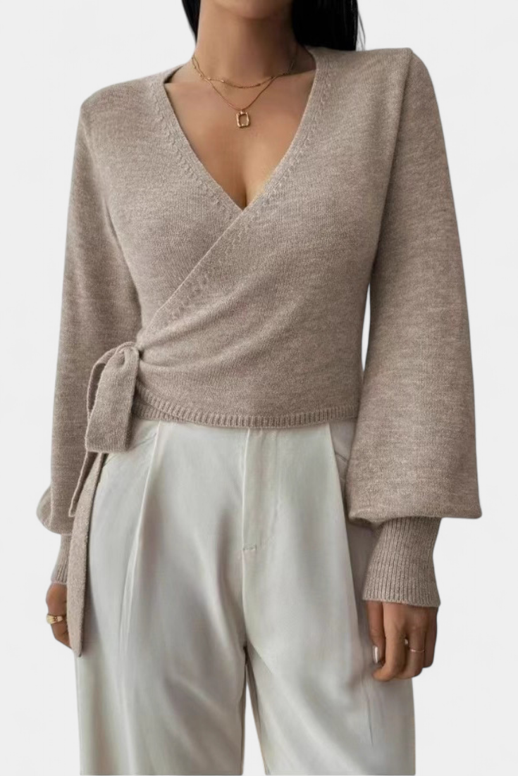 Persephone Haut Croisé à Col en V et Manches Courtes