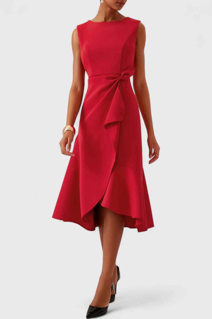 Claudia Robe Midi Asymétrique à Drapé Élégant