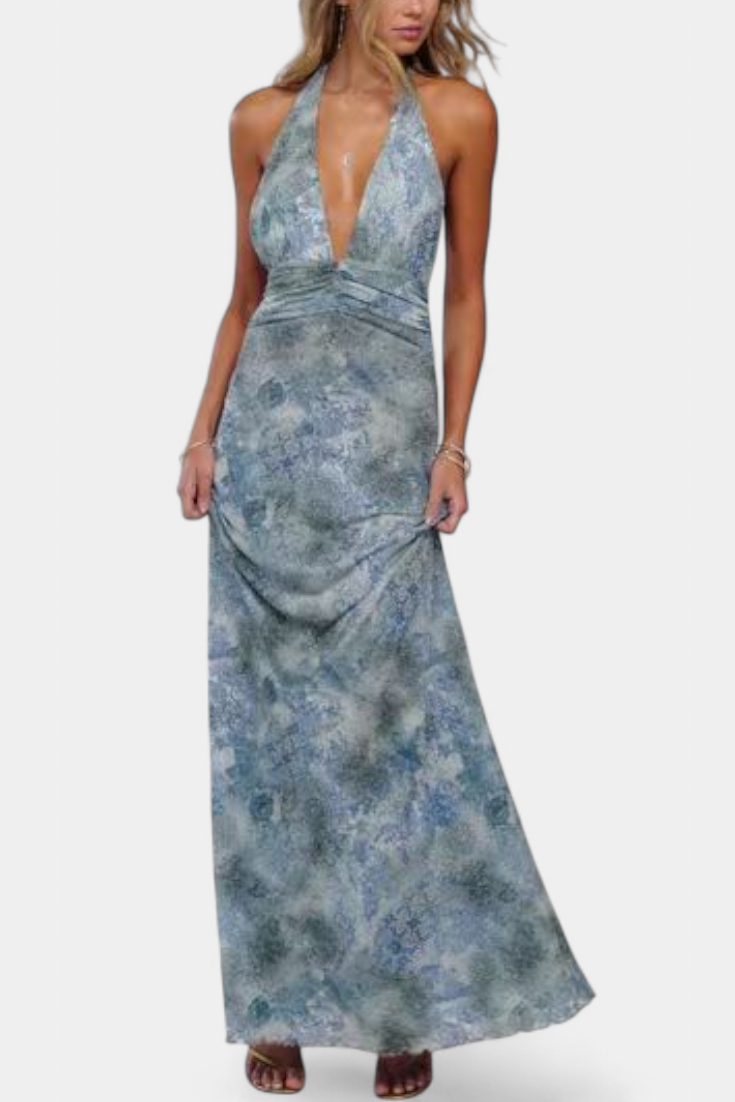 Melodía Robe Maxi à Pois et Décolleté Halter