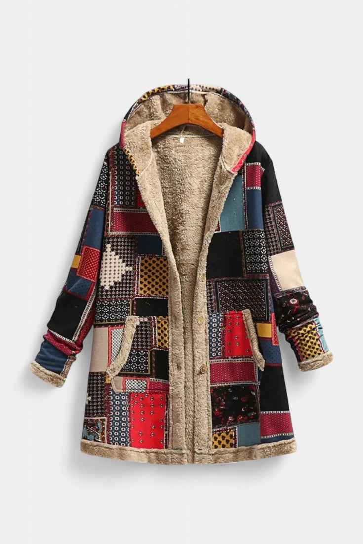 April Manteau à Capuche Imprimé Floral Hivernal