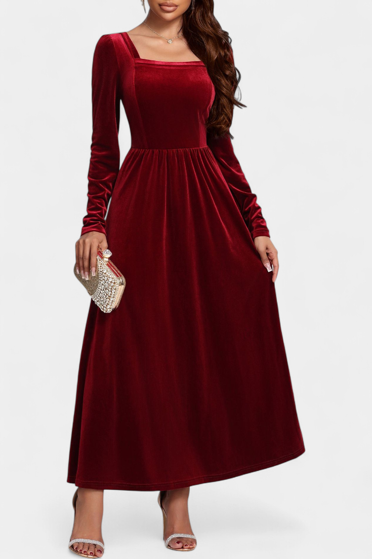 Stéphanie Robe Longue en Velours à Dos Nu et Col Carré