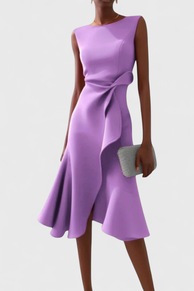 Claudia Robe Midi Asymétrique à Drapé Élégant