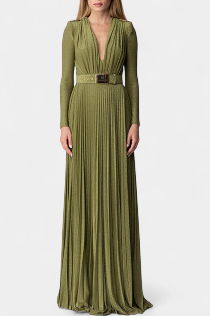 Raisa Robe Longue à Décolleté en V et Taille Ceinturée