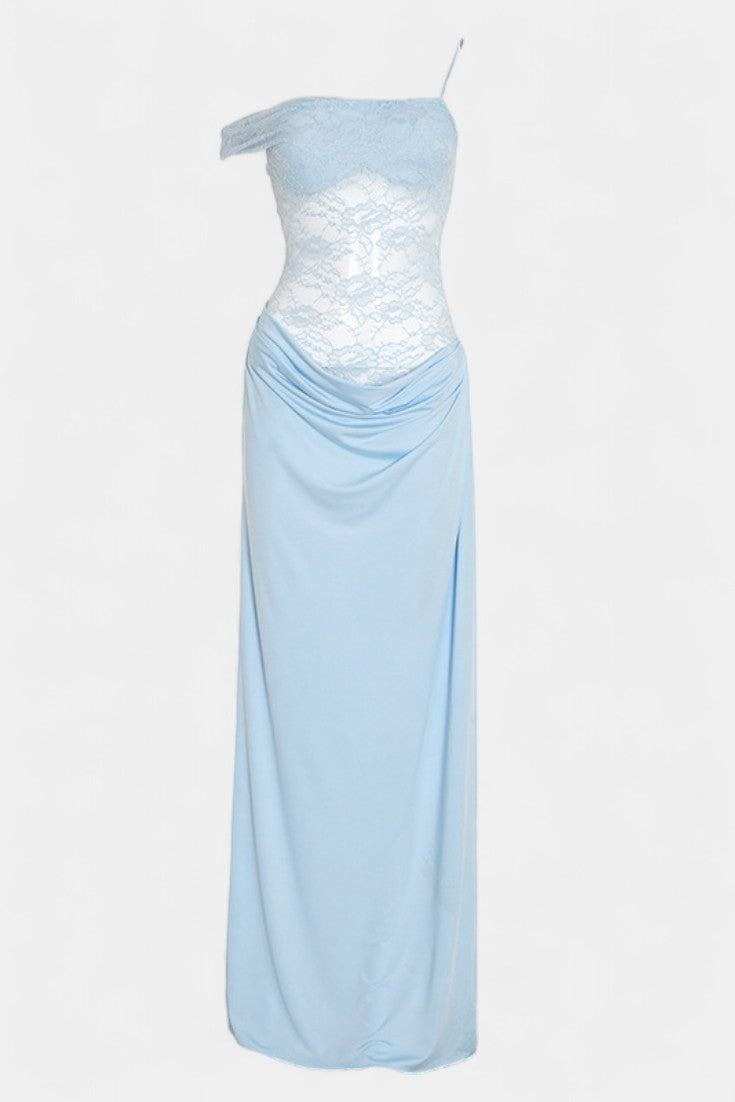 Castanza Robe Fluide en Dentelle avec Ourlet Asymétrique