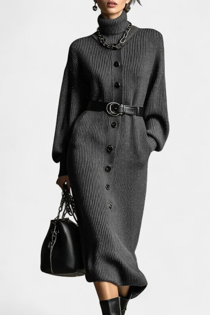 Orianna Robe en Tricot Décontractée à Col Roulé