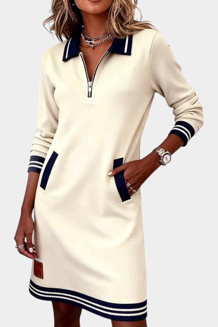 Zharina Robe Décontractée à Col Froncé et Zip Discret