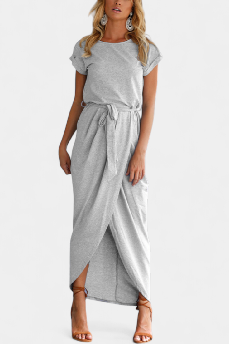 Clarissa Robe Longue Enveloppante avec Fente Latérale