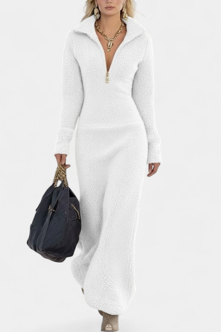 Henriette Robe Slim-Fit en Fleece avec Zip Avant