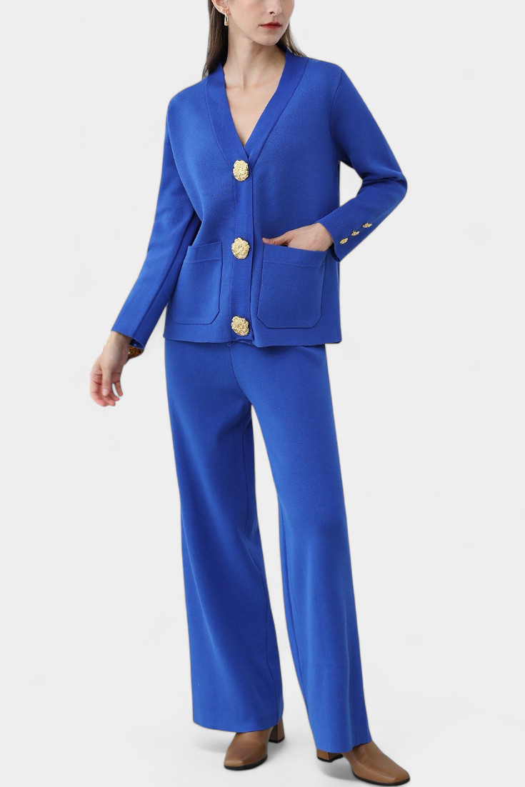 Aireen Ensemble Cardigan Classique et Pantalon à Jambes Larges