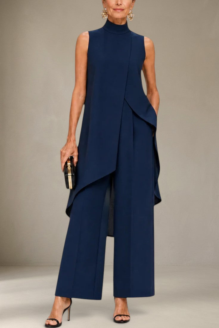 Tara - Ensemble Tunique Col Montant Asymétrique Pantalon Large