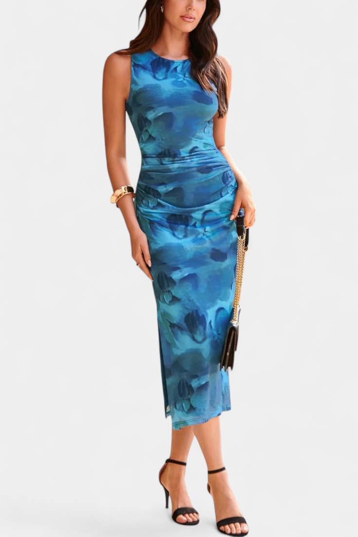 Helaia Robe Longue Imprimé Artistique à Fente Élégante