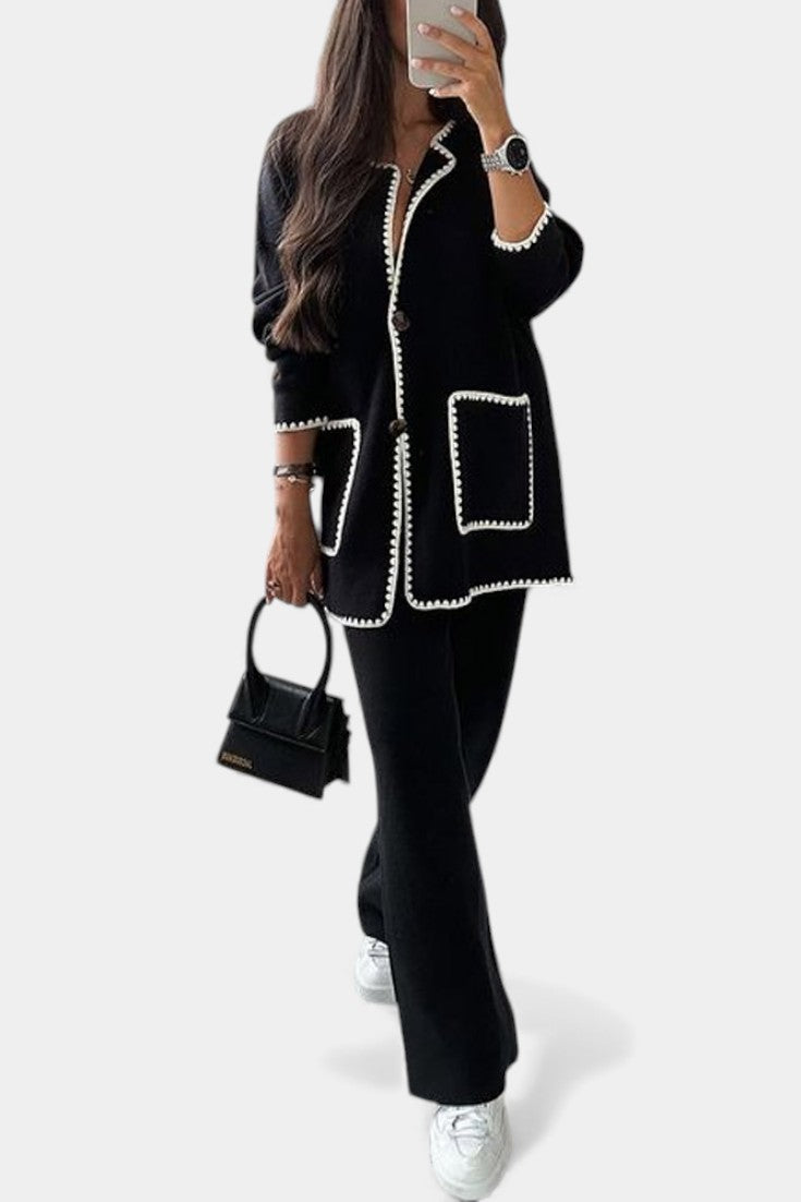 Xandra Ensemble Deux Pièces Veste Bordée & Pantalon Décontracté