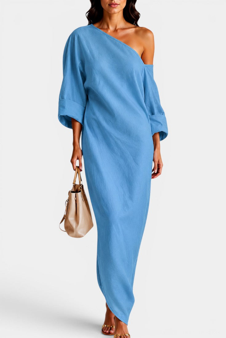Lounaïs - Robe Longue Lin Une Épaule Coupe Fluide