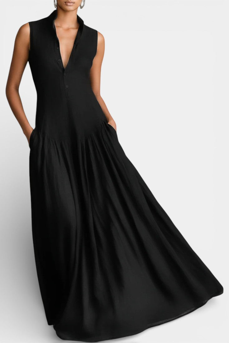 Rylee Robe Longue Sans Manches en Lin Mélangé Minimaliste