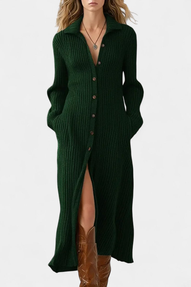 Thea Robe Longue en Maille à Col Chemise