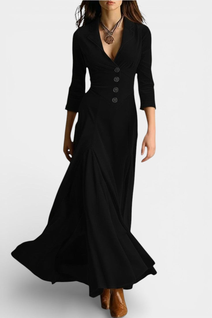 Camélia Robe Longue en Velours Style Blazer Rétro