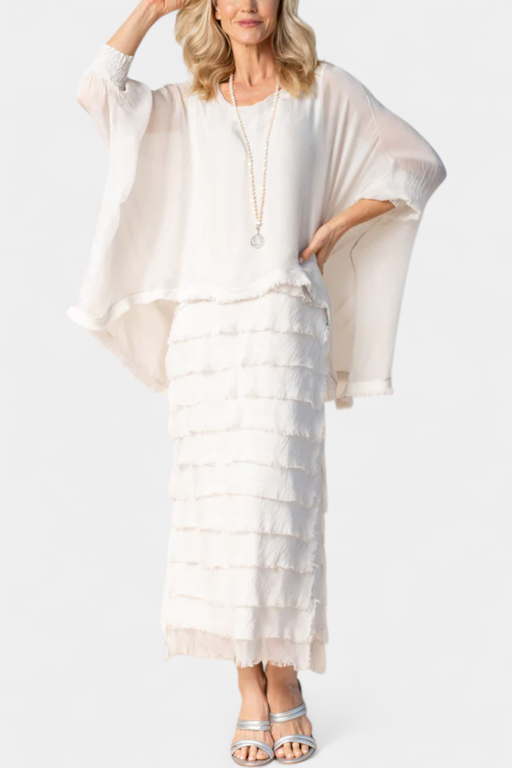 Rosaria Robe Midi à Corset Effiloché et Jupe Volantée