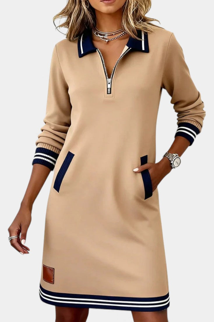 Zharina Robe Décontractée à Col Froncé et Zip Discret