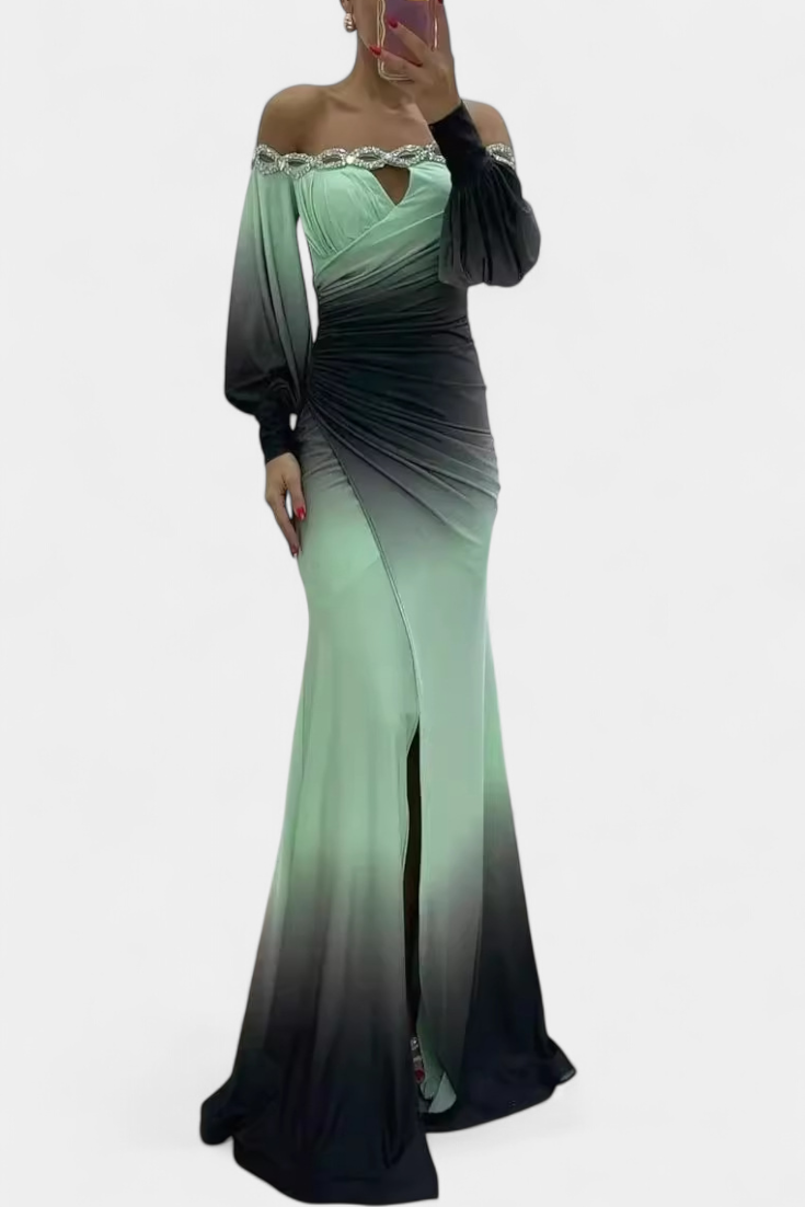 Julitta Robe de Gala Off-Shoulder Dégradée à Drapé Élégant