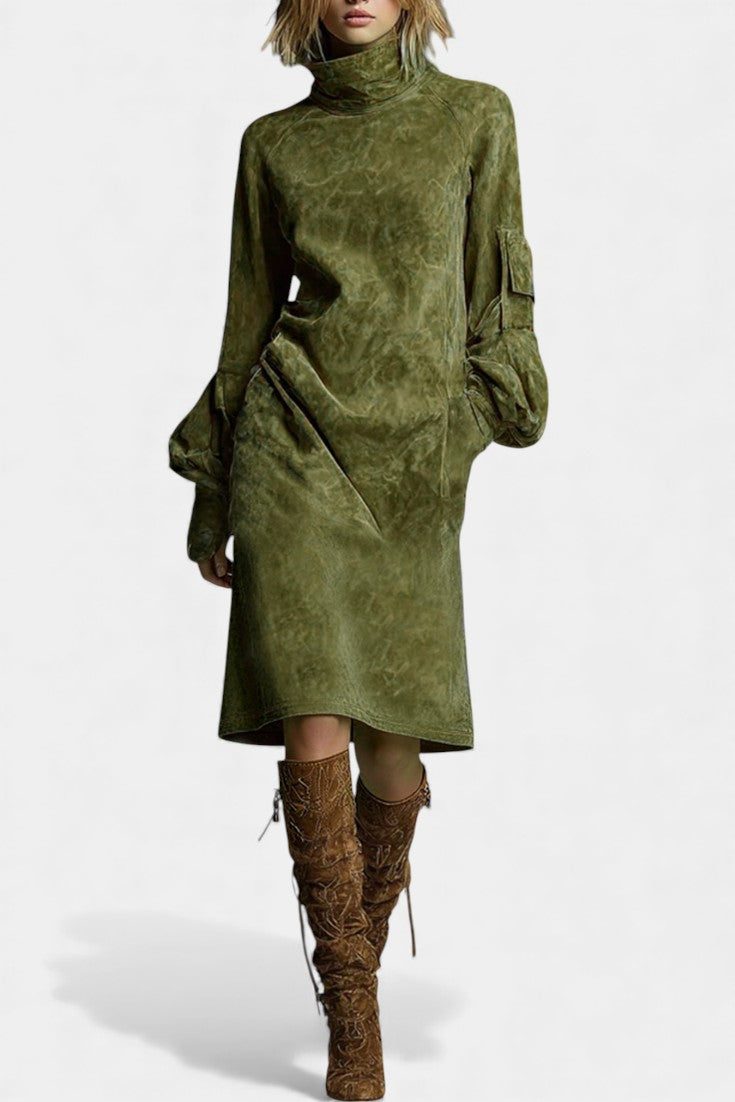 Hortense Robe Midi Urbaine en Daim Synthétique avec Poches