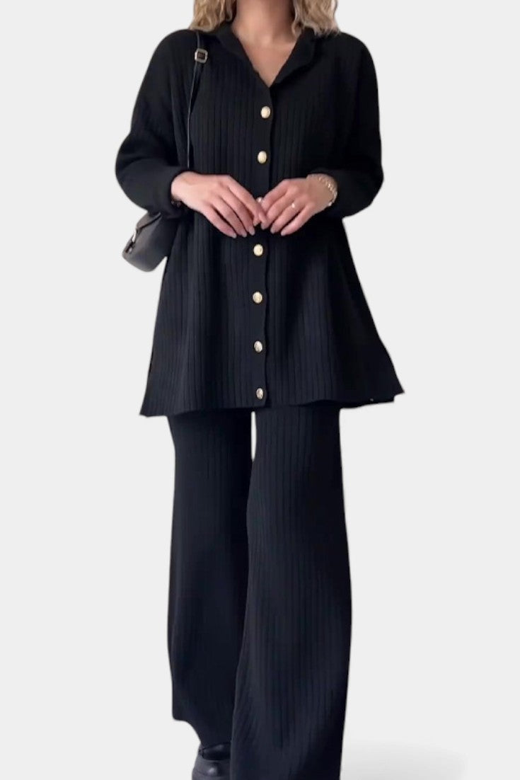 Désinée Ensemble Tricoté Jacquard à Rayures Deux Pièces