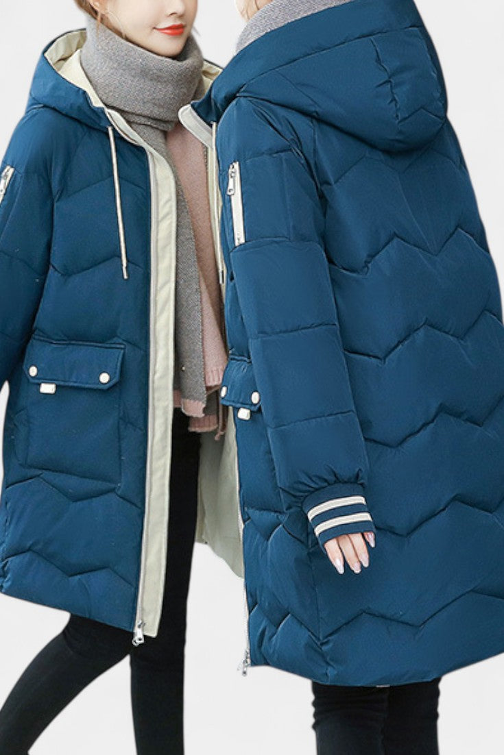 Bella Manteau Matelassé à Capuche et Fermeture Zippée