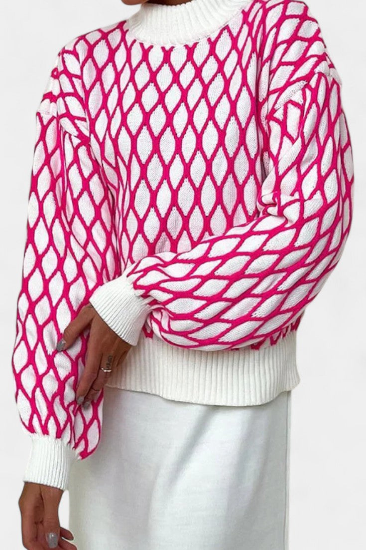 Wincy Pull Ava Oversize en Tricot à Col Montant et Manches Bouffantes