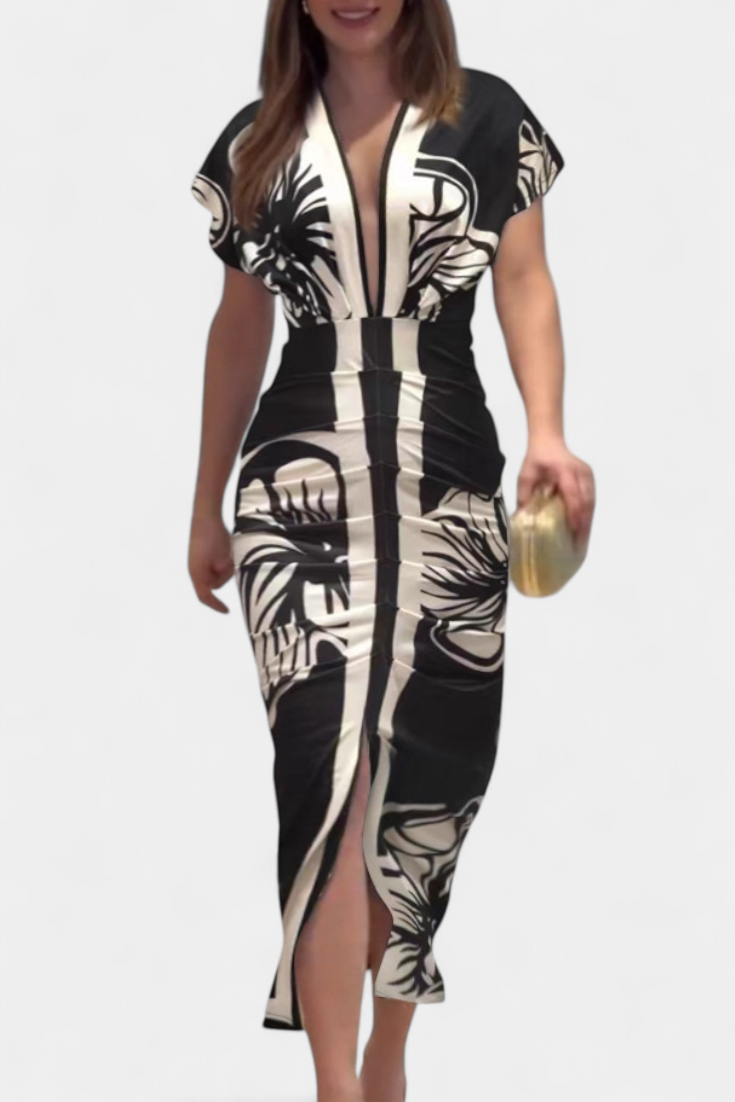 Diva Robe Longue à Imprimé Floral et Fente Latérale