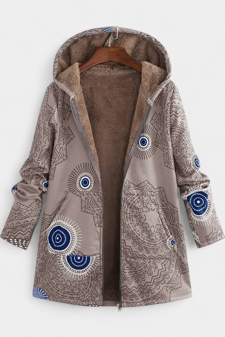 April Manteau à Capuche Imprimé Floral Hivernal