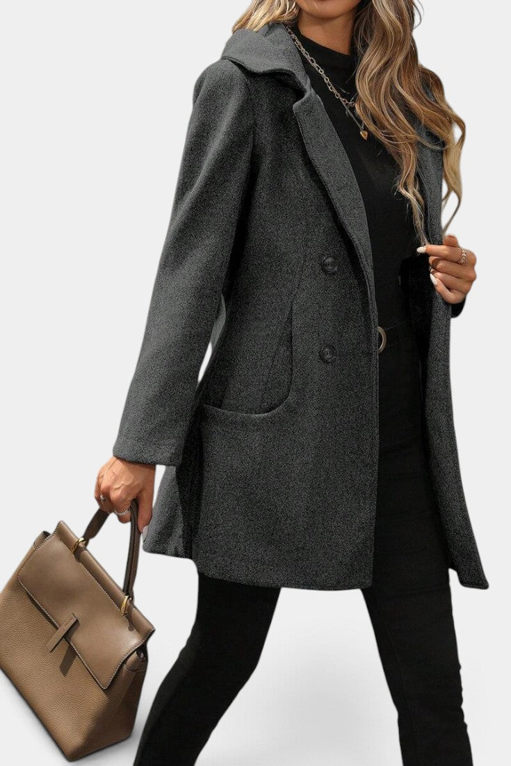 Lada - Manteau Mi-Long à Capuche & Double Boutonnage