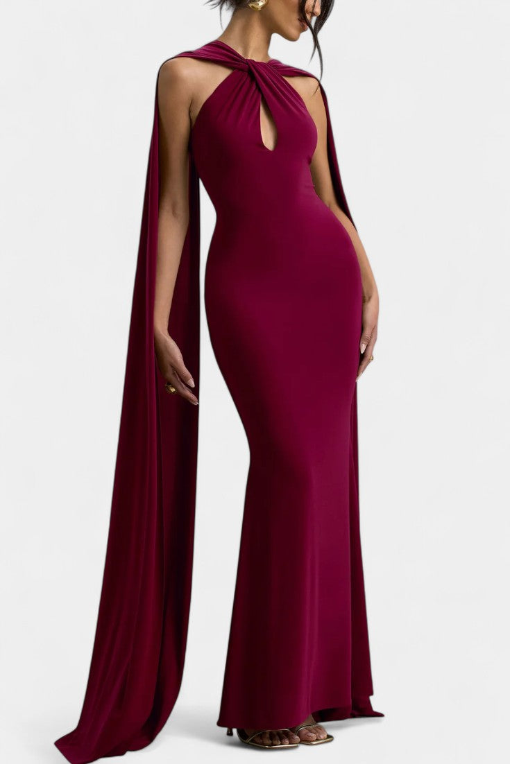 Faffienia Robe Maxi à Décolleté Halter Torsadé et Découpe Clé