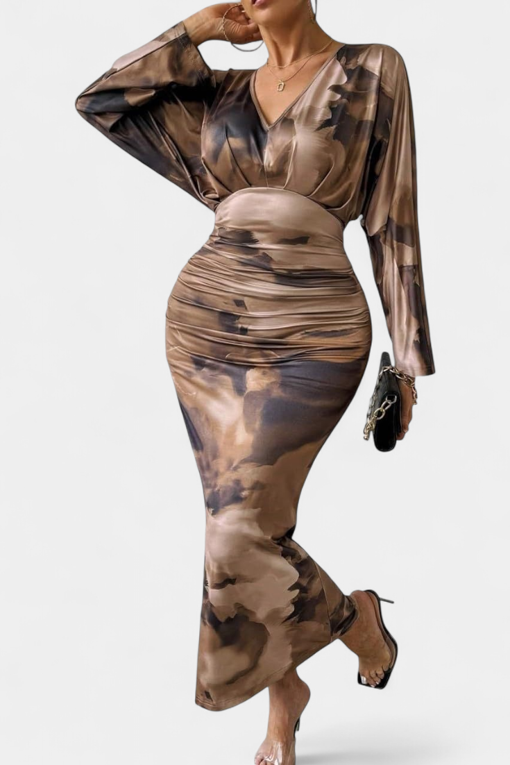 Eulalie Robe Col V Manches Chauve-Souris