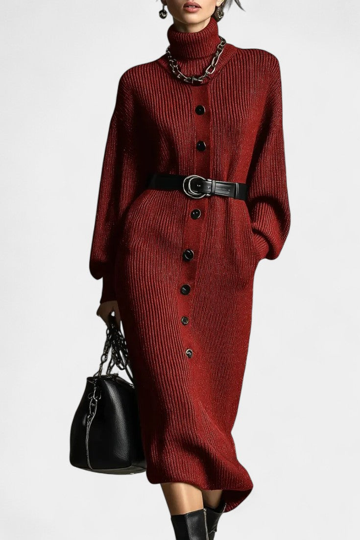 Orianna Robe en Tricot Décontractée à Col Roulé