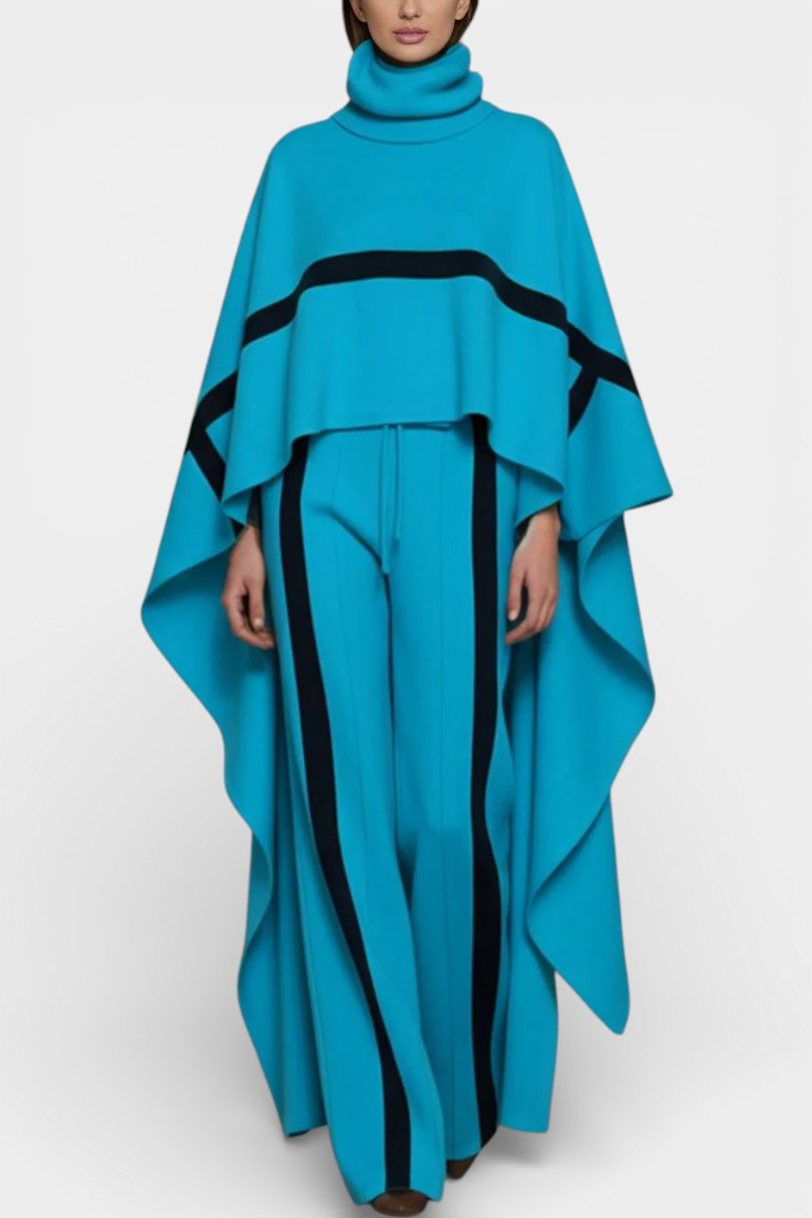 Hélys Ensemble Deux-Pièces Cape Poncho et Pantalon Large Rayé