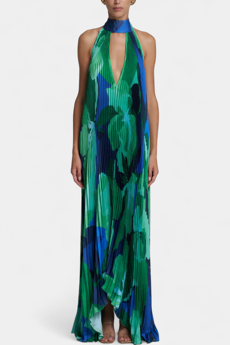 Giselle Robe Plissée à Décolleté Halter et Taille Cintrée