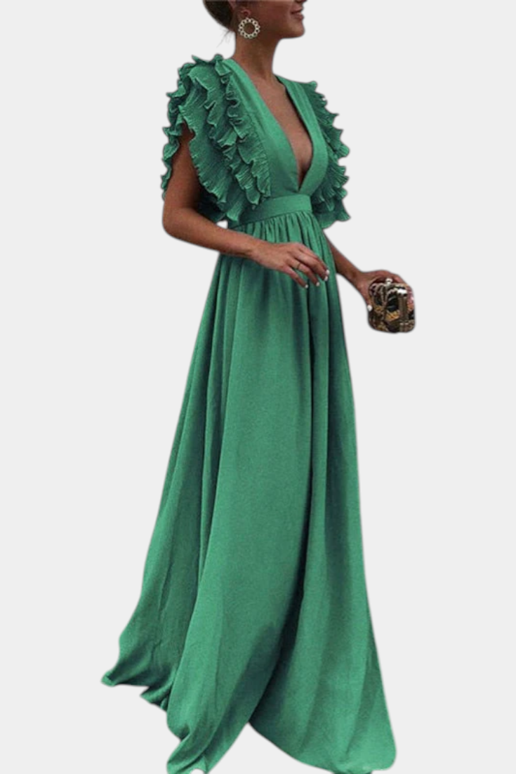 Lucera Robe Maxi Fluide à Manches Volantées