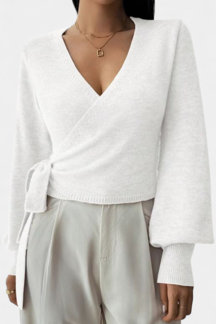 Persephone Haut Croisé à Col en V et Manches Courtes