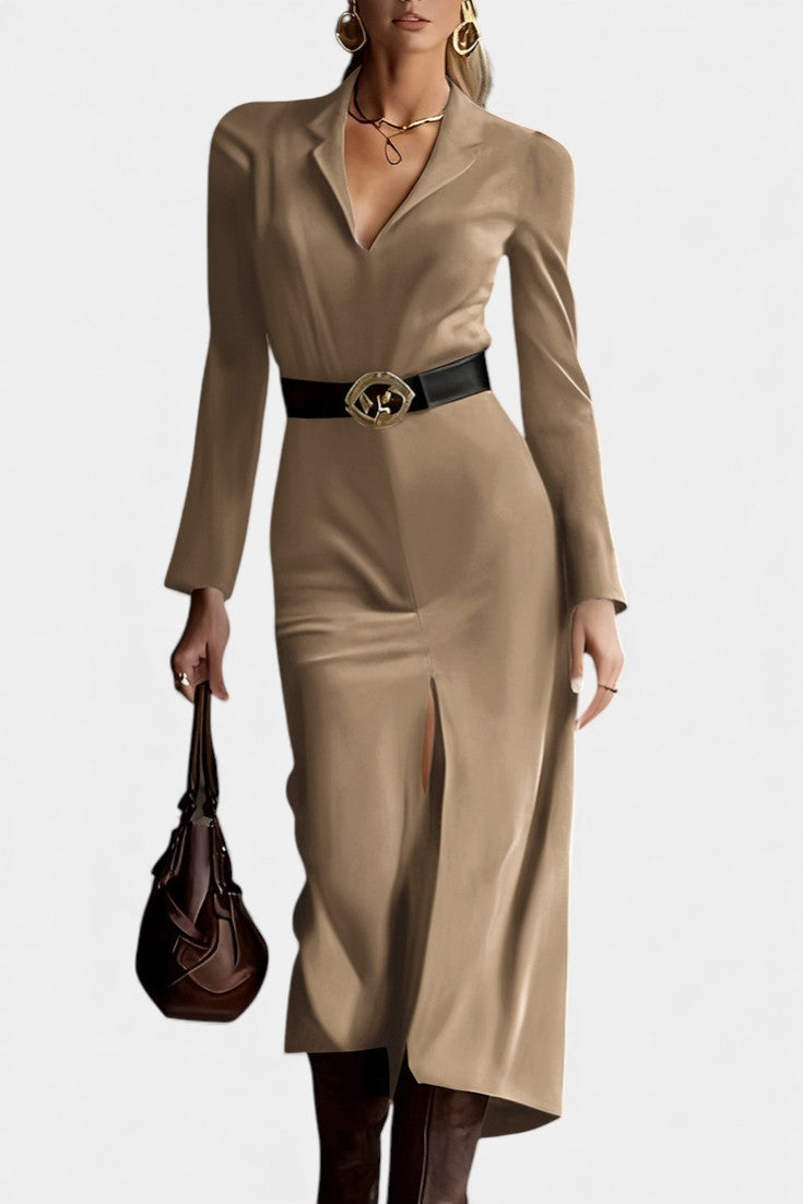 Julia Robe Fendue en Faux Suède Style Western Rétro avec Ceinture