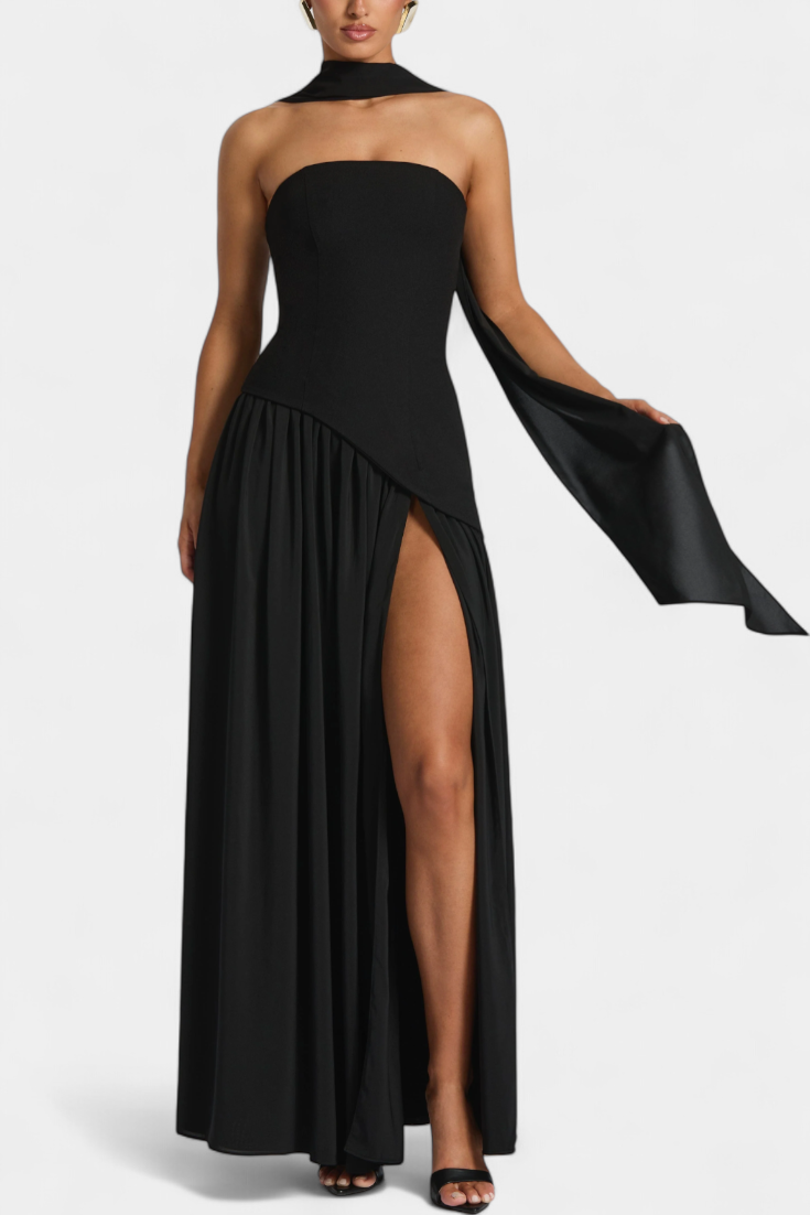 Celaena Robe Off Shoulder en Chiffon avec Fente Latérale