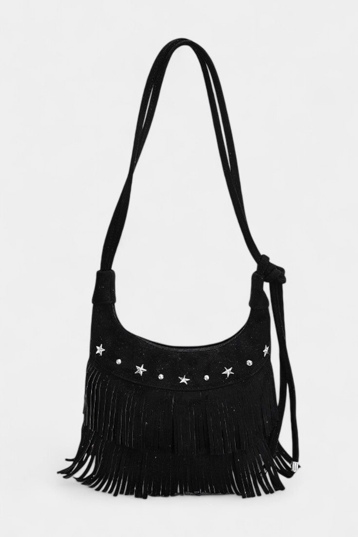 Nayden Sac en Daim Marron à Franges et Détails Métalliques