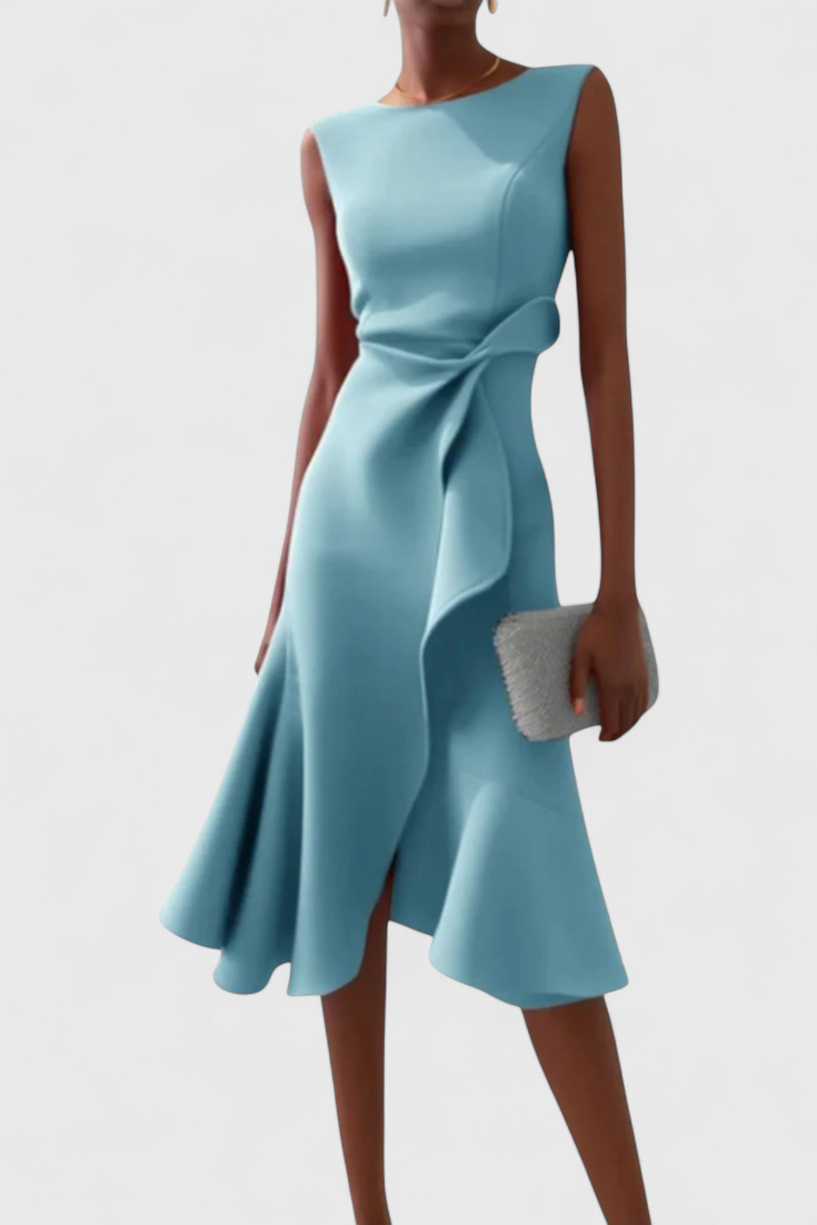 Claudia Robe Midi Asymétrique à Drapé Élégant