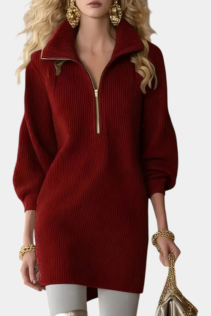 Ninel Robe Mini à Col Revers et Zip Avant