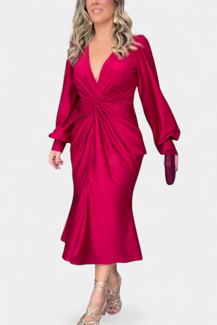 Alouette Robe Longue Monochrome à Taille Haute et Col en V